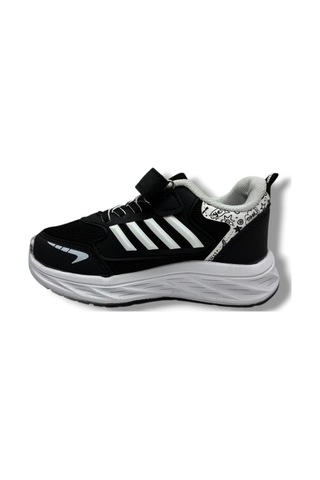 Spido Kids 017-26 Anorak Deri Anatomik Cırtlı Çocuk Sneaker Siyah Beyaz 31-35 Siyah