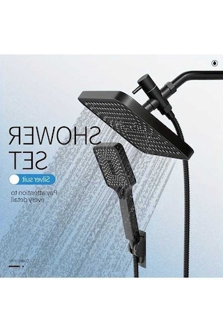 Fastbuy Challenger Siyah 5 Adet Yüksek Basınçlı Duş Seti: 3 Yönlü Su Değiştirici, Yağmur Ve El Duşu Siyah