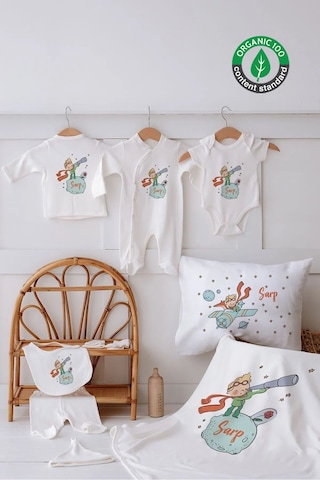 Lilabio %100 Organik Isme Özel Isimli 10lu Hastane Çıkışı Küçük Prens Ekru