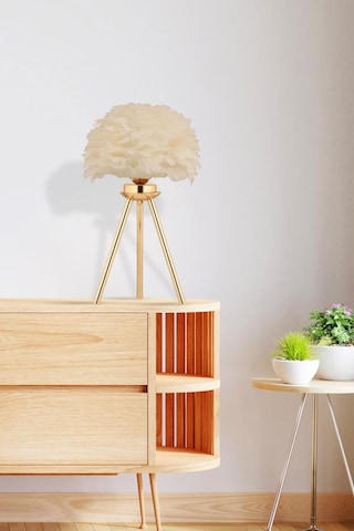 İstanbul Avize Abajur Gold Beyaz Deve Tüylü Abajur Gold