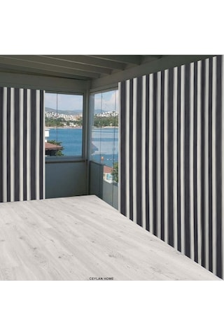 Ceylan Home Balkon Perdesi Gri Beyaz Çizgili Ölçü Seçenekli Gri - Beyaz