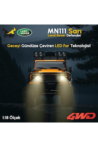 Mn Model Mn111 1/18 Land Rover Defender 110 4wd Rc Model Rock Crawler Offroad Uzaktan Kumandalı Araba Truck Rtr Lisanslı Sarı+dahili Işık Seti Mn-111 7600000036370