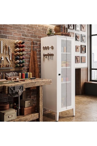 Alfahome Ziglat Serisi Kilitli Metal Home Office Dolabı%70 Perfore Kapaklı Beyaz 450x1390x450 Mm Diğer
