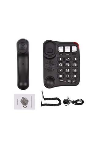 Wezone Yaşlı Dostu Büyük Tuşlu Telefon - Büyük Sesli, Pilsiz, Duvara Takılabilir Ofis Ev Telefonu Siyah, İngiltere Uygun Değil