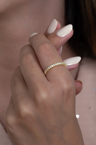 Tek Sıra Tam Tur Taşlı Altın Kaplama Gümüş Yüzük Tkb02S