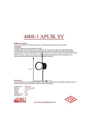 Eray Aydınlatma 4008-1 Siyah Led Aplik Siyah