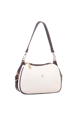 Nas Bag Kadın Omuz Ve Çapraz Çanta Çok Gözlü Şık Tasarım 28x18 Cm Krem Kahve Lopez
