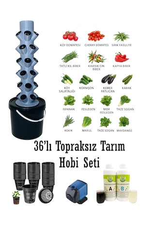 Topraksız Tarım 36'lı Kule Hobi Seti - Hidroponik Bahçe