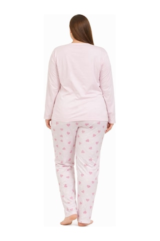 Pemilo Kadın 20755 Büyük Beden Uzun Kol Milan Pijama Takımı Pudra