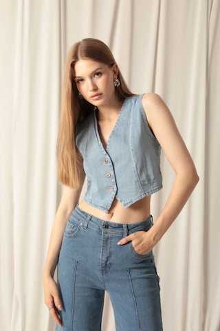 Saklımoda Denim Kumaş Kadın Mavi Kot Yelek Çok Renkli