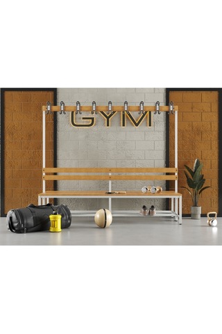 Ayakkabılıklı 6 Ayaklı Çift Taraflı Bank, Kanca Şeritli Bank, 18 Kanca, 200x85x170 Cm, Spor Bankı