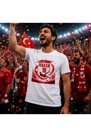Bk Gift Kişiye Özel Türkiye Taraftar Temalı 2026 Dünya Kupası Tasarımlı Tişört-8, Tek Yürek Milli Takım Ruhu Beyaz