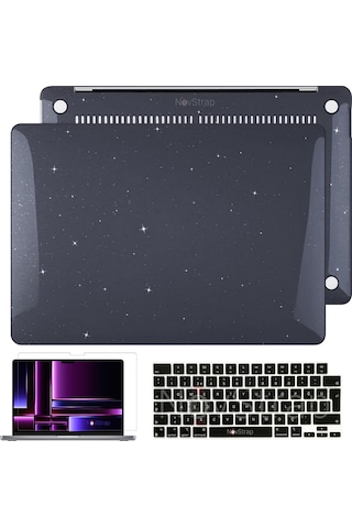 Novstrap  Macbook Pro 14 İnç M1 M2 A2442 A2779 İle Uyumlu Simli Kılıf+siyah Klavye Kılıfı+film Karışık Çok Renkli
