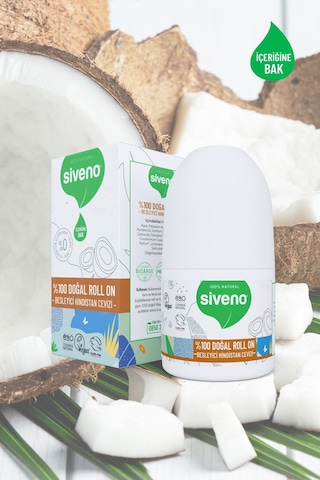 Siveno %100 Doğal Roll On Hindistan Cevizli Deodorant Ter Kokusu Önleyici Bitkisel Leke Bırakmayan Vegan 50 ML