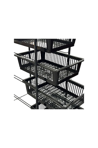 Ece Metal 4 Plastik Raflı Tekerlekli Siyah Sebzelik Meyvelik Organizer