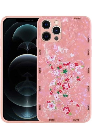 Apple Uyumlu iPhone 13 Pro Kılıf Desenli Sert Silikon Zore Mumila Kapak Pink Mouse
