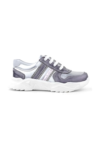 Rakerplus Hakiki Deri Platin Pembe Parlak Taşlı Kız Çocuk Sneakers Ayakkabı Platin