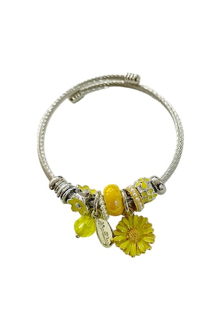 Kadın Çelik Charm Bileklik Bilezik Çiçek Figürlü Sarı Çelik