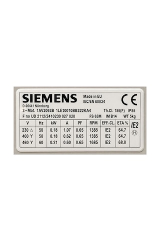 Siemens Sımotıcs Gp 1le1001-0bb32-2ka4 Düşük Gerilim Asenkron Motor Ie2 Verimlilik Sınıfı
