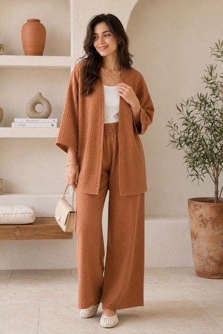 Unika Boutique Kadın Kimono Salaş 2 Li Takım Kiremit
