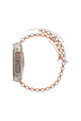 Wozlo Apple Uyumlu Watch 1 2 3 4 5 6 7 8 Se Ultra Çift Renk 42/44/45/49mm Ocean Loop Kordon - Siyah Turuncu