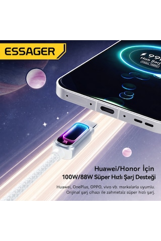 Essager 1 Metre 100w 7a Usb-a To Type-c Hızlı Şarj Kablosu Rgb Işıklı 480mbps Veri Aktarımlı Örgülü Data Kablosu Siyah