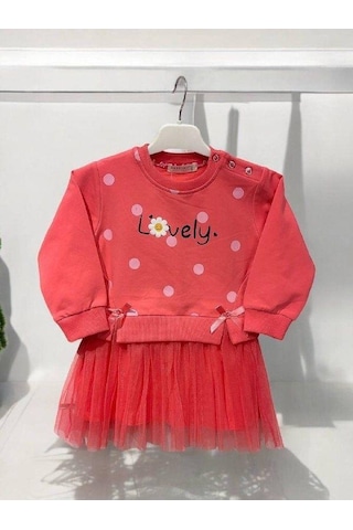 Zekids Kız Bebek Lovely Yazılı Tütü Etekli Pamuk Elbise-14832 Neon Pembe