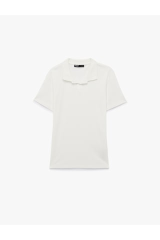 Koton Kısa Kollu Pamuklu Slim Fit Polo Yaka Tişört Ekru 6sam10291mk