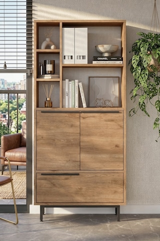 Yurudesign Ocean Ofis Klasör Dolabı Kitaplık 3 Kapaklı Metal Ayaklı Sepet On9b-s Kahverengi
