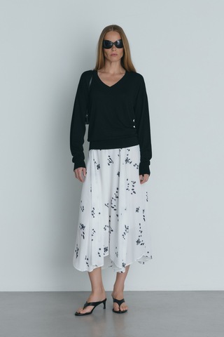 Suud Collection Beyaz Lilya Desenli Şifon Etek