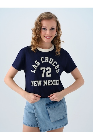 Regular Long Crop Kadın Tshirt K.kol Lacivert