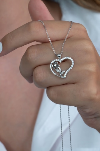 Kalbimin Gülü Kalpli Gümüş Kolye Wsn07