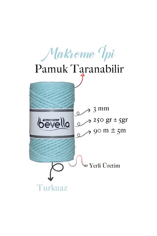 Taranan Makrome Ipi 3mm Tek Büküm Taranabilir Pamuk Makrome Ipi Turkuaz
