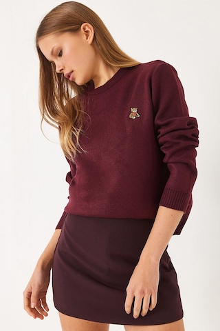 Shade Kadınteddy Nakışlı Basic Kazak 20247602 - Bordo