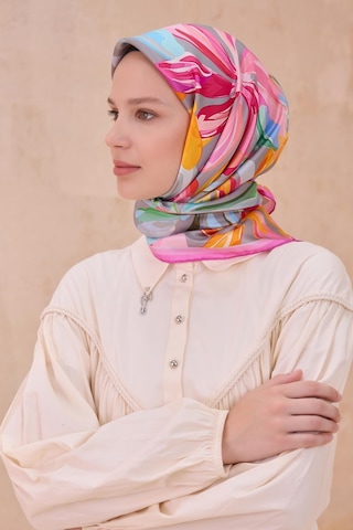 Belli Twill İpek Eşarp - 4107-34 Gri Pembe Gri Pembe
