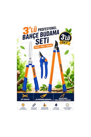 3'lü Profesyonel Bahçe Budama Seti Çit Makası El Budama Makası Uzun Saplı Dal Budama Makası Ergonomi