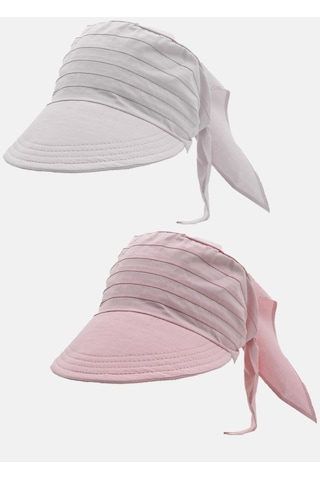 Kadın Bağlamalı Siperli Eşarp Bandana Plaj Şapkası 2li Paket Pembe/beyaz - Beyaz