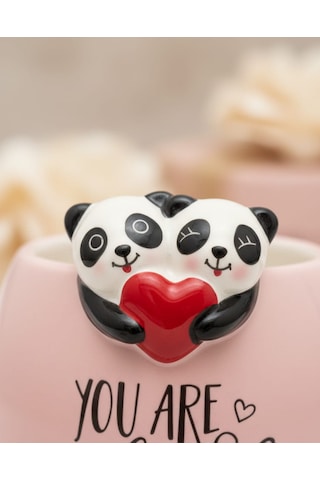 Panda Figürlü Kupa Bardak Sevimli Tasarım Seramik Mug Hediye Kupa Pembe