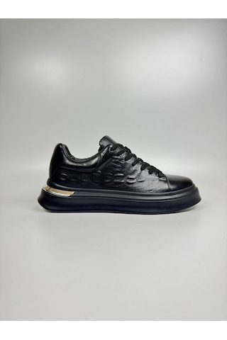 Daytex Hakiki Deri Kroko Baskılı Eva Taban Premium Erkek Sneaker Siyah