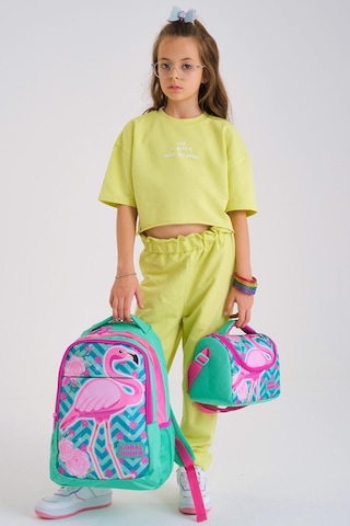 Coral High Kids Su Yeşili Pembe Simli Flamingo Desenli 3 Lü Okul Çanta Seti Set0114382