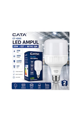 Ct-4263 Led Ampul 35w E27 Beyaz Işık 6400k 3800 Lümen Yüksek Güçlü Aydınlatma Tekli Ct-4263 Led Ampul 35w E27 Beyaz Işık 6400k 3800 Lümen Yüksek Güçlü Aydınlatma Tekli