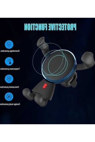 Besthome1 10w Kablosuz Şarj Araba Navigasyon Braketi, Hızlı Şarj, Yerçekimi Sensörü, Karikatür Araba Siyah