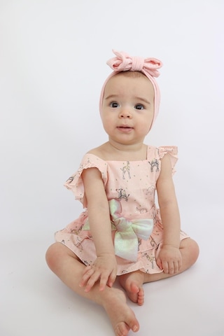 Kız Bebek Pudra Pembe Renk Özel Gün Fiyonklu Çıtçıtlı Tulum Pembe