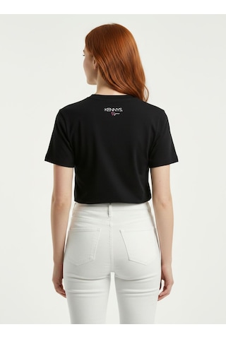 Neden Tekstil Kadın Siyah Baskılı Basic T-shirt