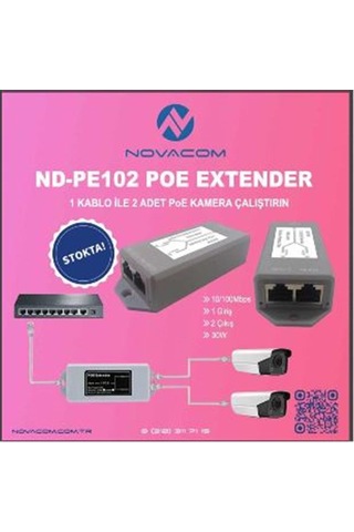Nova Nd-pe102 Poe Extender 10-100 Mbps 1 İnput 2 Output 30w
