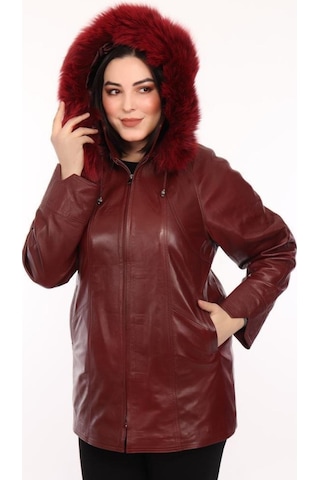 Hakiki Kuzu Derisi Fermuarlı Kürklü Kadın Ceket Bordo Ceket Bordo