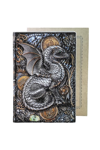 Hediyelik Beyaz Ejder Kabartmalı Defter
