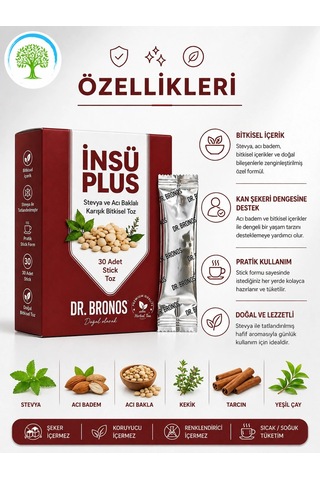 Çareburada Dr. Bronos İnsü Plus Stevya Ve Acı Baklalı Karışık Bitkisel Toz 30 Stick