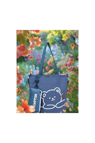 Organıcyou Helloyıyı Küçük Ayı Tek Omuz Çantası, İki Parça Set, Geniş Kapasiteli Öğrenci Crossbody Çanta Mavi