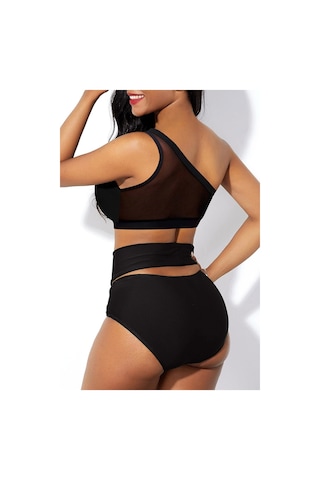 Kadın Siyah Yüksel Bel Tül Detaylı Sütyen Külot Takımı Siyah